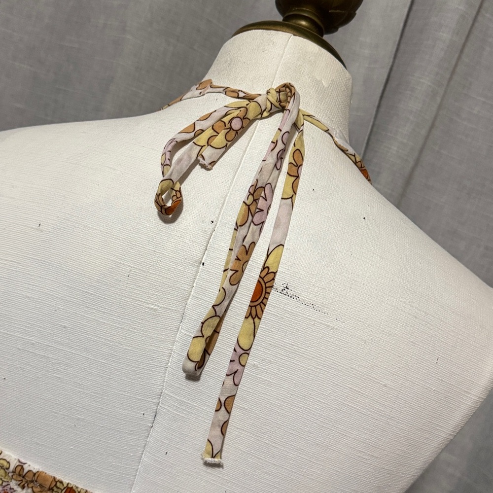 Retro Vibes Hollister Halter Style Sundress-Sz M-Tan/Yellow/Pink/White-Lined-EUC - Picture 6 of 14